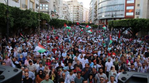 المئات يتظاهرون في طنجة تنديدا برسو السفينة الإسرائيلية في مينائها- صور